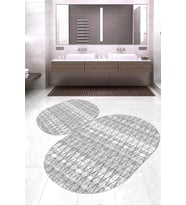 Dijital Baskılı Kaymaz Taban Yıkanabilir Oval 2'li Klozet Takımı Banyo Paspası NOKZ-HT-702 (Gri)