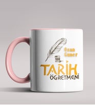 Kişiye Özel Tarih Öğretmeni Tasarımlı Siyah Renk Kupa Bardak 4 (Pembe)