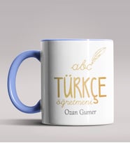 Kişiye Özel Türkçe Öğretmeni Tasarımlı Siyah Renk Kupa Bardak 3 (Mavi)