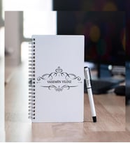 Kişiye Özel Pastel Renkli Ahşap Defter Kalem Seti 7 (Beyaz)