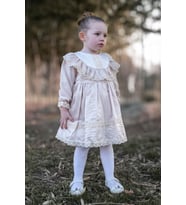 Kız Bebek Elbise Kız Çocuk Elbise Doğum Günü Parti Düğün Elbise Uzun Kol Astarlı Dantelli Bebek Giyim (Krem)