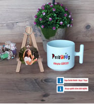 Psikolog Kupa Bardak Beyaz ve Fotoğraflı Ahşap Anahtarlık Hediye (Model 12)