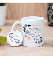 Mutlu Yıllar Kupa Bardak ve Anahtarlık (Beyaz)