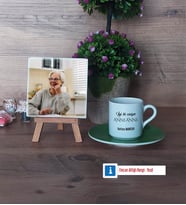 Anneanneye Hediye Fotoğraflı Dekoratif Taş, Ahşap Altlıklı Türk Kahvesi Fincanı Hediye (Model 9)