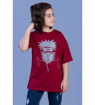 Toontoy Unisex Çocuk Reflektör Baskılı Tişört (Bordo)