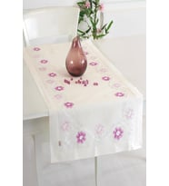 Krem Buldan İpeği Çiçek İşlemeli 50x130 cm Runner (Pembe)