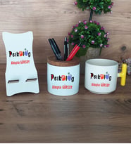 Psikolog Hediye Sepeti Kupa Bardak T Kulplu, Kalemlik ve Ahşap Telefon Standı Psikoloğa Hediye (Model 5)