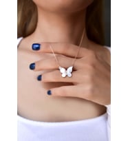 Papatya Silver 925 Ayar Gümüş Sedef Taşlı Kelebek Kadın Kolye (Rose)