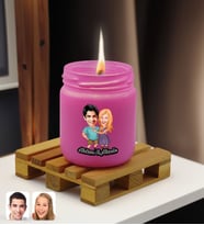 BK Gift Kişiye Özel DTF Sevgili Karikatürlü Renkli Cam Kavanozda Kokulu Mum-1(13 Renk Seçeneği), Sevgiliye Hediye, Doğum Günü Hediyesi (Pembe)