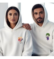 Sevgililer Günü Kombin Erkek Kadın Joker Görselli Kapüşonlu Hoodie Sweatshirt 7003 (Beyaz)