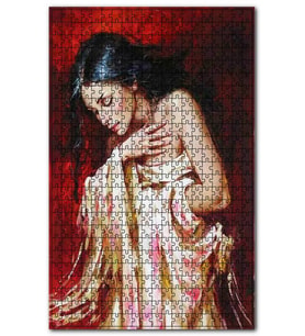 Cakapuzzle Çiçekli Elbiseli Siyah Saçlı Kadın Puzzle Yapboz MDF (Ahşap) (1000 Parça)