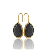Kadir Jewellery 22 Ayar Altın Kaplama Fosil Taşlı Küpe -El İşçiliği Ve Hipoalerjenik Küpe (Siyah)