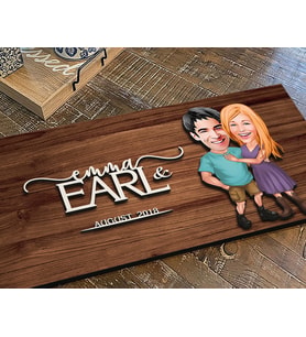 BK Gift Kişiye Özel Sevgililer Karikatürlü Kabartma Figürlü Ahşap Tablo, Duvar Dekoru, Arkadaşa Hediye, Özel Tasarım Ev Hediyesi-80 (Ceviz)
