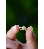 Kristal Kar Tanesi Ayarlanabilir 14 K Rose / Altın veya Gümüş Kaplama Kadın Yüzük (Altın)