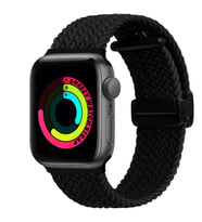 Sneezy Apple Watch 38-40-41mm İle Uyumlu FiberLink Manyetik Tokalı Kumaş Örgü Kordon (Siyah)