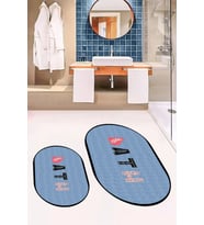 EVDEYA Dijital Yıkanabilir Renkli Bath Yazılı İkili Oval Banyo Paspası Klozet Takımı, OKLOZET-8-BEYAZ, (Mavi)