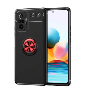 Xiaomi Redmi Note 10 Pro Kılıf Zore Ravel Yüzüklü Silikon Kılıf (Siyah-Kırmızı)