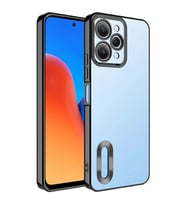 Xiaomi Redmi 12 Kılıf Logo Yeri Açık Kamera Lens Korumalı Renkli Kenarlı Şeffaf Silikon (Siyah)
