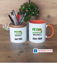 Petrol ve Doğalgaz Mühendisi Kalemlik, Kupa Bardak T Kişiye Özel Hediye (Model 13)