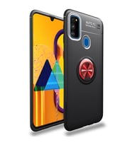 Galaxy M30S Yüzüklü Standlı Manyetikli Kamera Korumalı Kılıf (Siyah-Kırmızı)