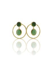Kadir Jewellery 22 Ayar Altın Kaplama Kadın Halka Küpe -El İşçiliği Ve Hipoalerjenik Küpe (Yeşil)