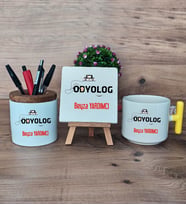 Odyolog Hediye Sepeti Kupa Bardak T Kulplu, Kalemlik ve Dekoratif Taş Tıp Bayramı Hediyesi (Model 5)