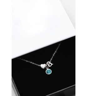 Papatya Silver 925 Ayar Gümüş Mini Üç Boyutlu Harf Kalp Doğum Taşlı Kolye (Rodyum)