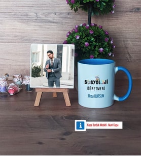 Sosyoloji Öğretmeni Fotoğraflı Dekoratif Taş, Kupa Bardak Beyaz Hediye Öğretmenler Günü Hediyesi (Model 4)