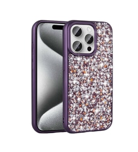 iPhone 15 Pro Max Kılıf Parlak Taşlı Tasarım Linea Kılıf (Koyu Mor)