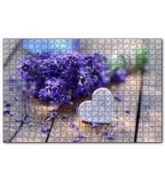 Cakapuzzle Masada Buket Lavanta ve Tahta Kalp  Puzzle Yapboz MDF (Ahşap) (1000 Parça)