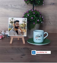 Edebiyat Öğretmeni Fotoğraflı Dekoratif Taş, Ahşap Altlıklı Türk Kahvesi Fincanı Hediye Öğretmenler Günü Hediyesi (Model 9)