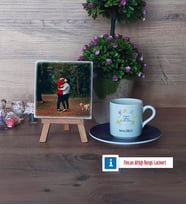 Doğum Günü Hediyesi Fotoğraflı Dekoratif Taş, Ahşap Altlıklı Türk Kahvesi Fincanı Hediye (Model 4)