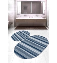 Dijital Baskılı Kaymaz Taban Yıkanabilir Oval 2'li Klozet Takımı Banyo Paspası NOKZ-HT-1002 (Mavi)