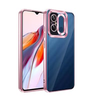 Xiaomi Redmi 12C Kılıf Logo Yeri Açık Kamera Lens Önü Korumalı Renkli Kenarlı Şeffaf Silikon (Rose)