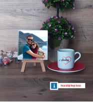 Sevgiliye Hediye Fotoğraflı Dekoratif Taş, Ahşap Altlıklı Türk Kahvesi Fincanı Hediye (Model 3)
