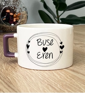 Kişiye Özel İki İsim Yazılı Hediye Lüks Fincan Sevgililer Günü Hediyesi (Mor)