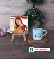 Kimya Öğretmeni Fotoğraflı Dekoratif Taş, Ahşap Altlıklı Türk Kahvesi Fincanı Hediye Öğretmenler Günü Hediyesi (Model 1)