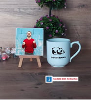 Uykucu Panda Fotoğraflı Dekoratif Taş, Kupa Bardak Beyaz Hediye (Model 5)