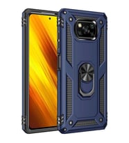 Xiaomi Poco X3 Kılıf Yüzüklü Standlı Manyetikli Armor Zırh (Mavi)