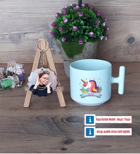 Unicorn Kupa Bardak Beyaz ve Fotoğraflı Ahşap Anahtarlık Hediye (Model 12)