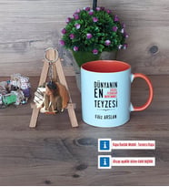 Teyzeye Hediye Kupa Bardak Beyaz ve Fotoğraflı Ahşap Anahtarlık Hediye (Model 13)
