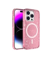iPhone 15 Pro Kılıf Magsafe Şarj Özellikli Parlayan Simli Saydam Renkli Allstar Kılıf (Pembe)