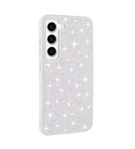 Galaxy S23 Kılıf Parlak Taşlı Tasarım Pırlanta Kılıf (Beyaz)