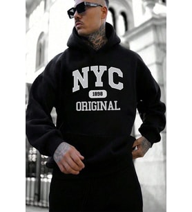NYC Baskılı Unisex Oversize Sweatshirt (Siyah)
