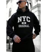 NYC Baskılı Unisex Oversize Sweatshirt (Siyah)