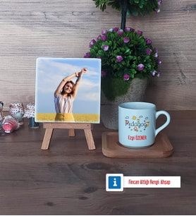 Pedagog Fotoğraflı Dekoratif Taş, Ahşap Altlıklı Türk Kahvesi Fincanı Hediye (Model 1)