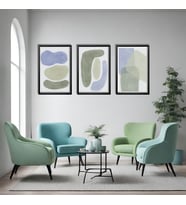 3'lü Ahşap Lamine Çerçeveli Mdf Tablo Pastel Asimetrik Ovaller (Siyah)