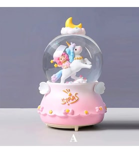 Unicorn Kar Küresi Büyük Boy Tam Otomatik Işıklı Müzikli Püskürtmeli (Pembe)