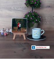 Doğum Günü Hediyesi Fotoğraflı Dekoratif Taş, Ahşap Altlıklı Türk Kahvesi Fincanı Hediye (Model 7)