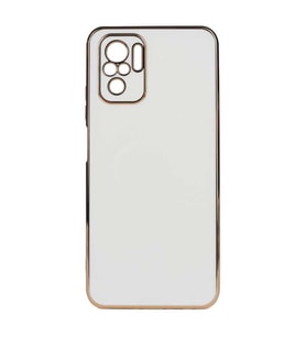 Xiaomi Redmi Note 10 Kılıf Zore Bark Kenarları Altın Renk Kılıf (Beyaz)